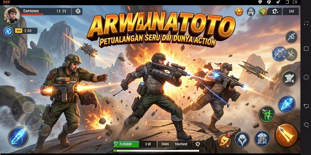 Screenshot permainan ARWANATOTO menampilkan aksi pertempuran yang intens.