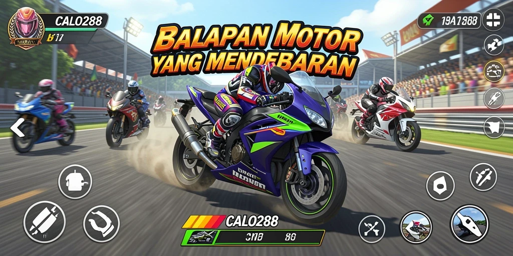 Tangkapan layar utama CALO288 menampilkan aksi balapan motor yang memukau.