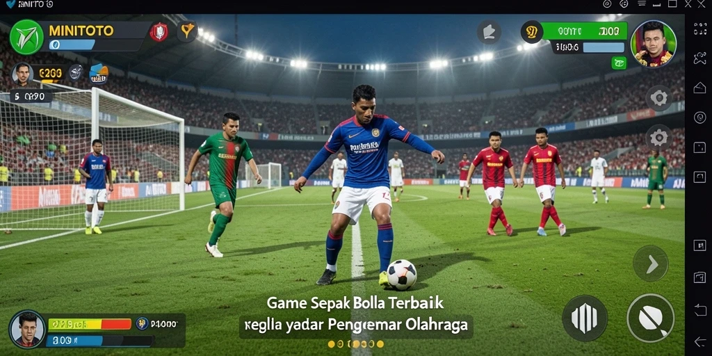 Tampilan gameplay seru dalam MINITOTO yang menggambarkan aksi sepak bola.