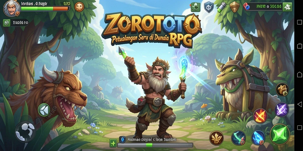 Screenshot gameplay ZOROTOTO yang menunjukkan aksi pertarungan RPG.
